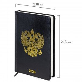 Ежедневник датированный 2026 А5 138х213мм BRAUBERG State, под кожу, черный, 117415