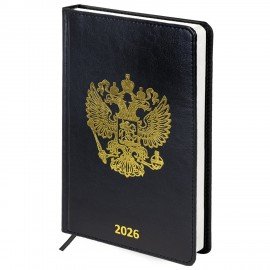 Ежедневник датированный 2026 А5 138х213мм BRAUBERG State, под кожу, черный, 117415