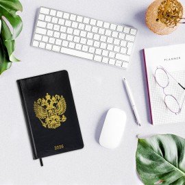 Ежедневник датированный 2026 А5 138х213мм BRAUBERG State, под кожу, черный, 117415