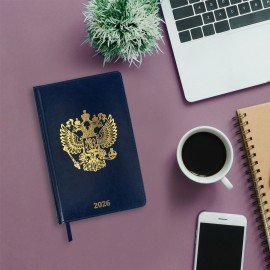 Ежедневник датированный 2026 А5 138х213мм BRAUBERG State, под кожу, синий, 117416