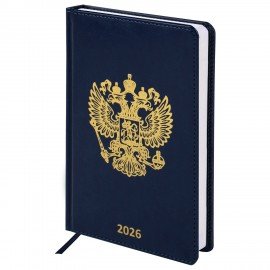 Ежедневник датированный 2026 А5 138х213мм BRAUBERG State, под кожу, синий, 117416