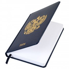 Ежедневник датированный 2026 А5 138х213мм BRAUBERG State, под кожу, синий, 117416
