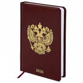 Ежедневник датированный 2026 А5 138х213мм BRAUBERG State, под кожу, коричневый, 117417