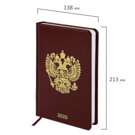 Ежедневник датированный 2026 А5 138х213мм BRAUBERG State, под кожу, коричневый, 117417