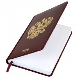 Ежедневник датированный 2026 А5 138х213мм BRAUBERG State, под кожу, коричневый, 117417