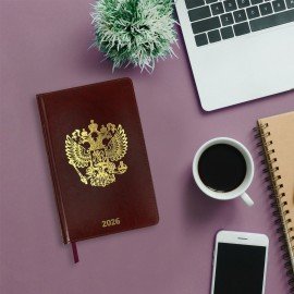 Ежедневник датированный 2026 А5 138х213мм BRAUBERG State, под кожу, коричневый, 117417