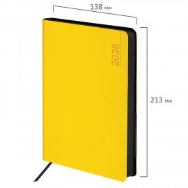 Ежедневник датированный 2026 А5 138x213мм BRAUBERG Metropolis Mix, под кожу гибкий, желтый, 117441