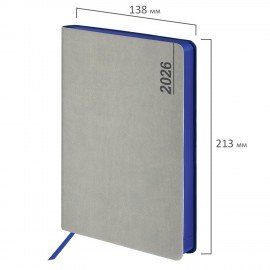 Ежедневник датированный 2026 А5 138x213мм BRAUBERG Metropolis Mix, под кожу гибкий, серый, 117443