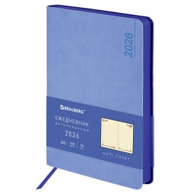 Ежедневник датированный 2026 А5 138x213мм BRAUBERG Metropolis Mix, под кожу гибкий, голубой, 117444