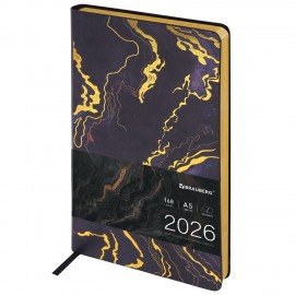 Ежедневник датированный 2026 А5 138x213мм BRAUBERG Vista, под кожу гибкий, Black marble, 117445