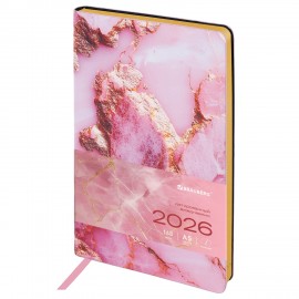Ежедневник датированный 2026 А5 138x213мм BRAUBERG Vista, под кожу гибкий, Pink marble, 117446