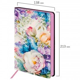 Ежедневник датированный 2026 А5 138x213мм BRAUBERG Vista, под кожу гибкий, Цветы, 117447