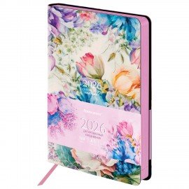 Ежедневник датированный 2026 А5 138x213мм BRAUBERG Vista, под кожу гибкий, Цветы, 117447