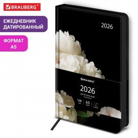 Ежедневник датированный 2026 А5 138x213мм BRAUBERG Vista, под кожу твердый, Flowers, 117454