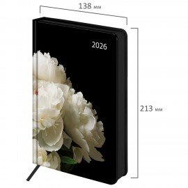 Ежедневник датированный 2026 А5 138x213мм BRAUBERG Vista, под кожу твердый, Flowers, 117454