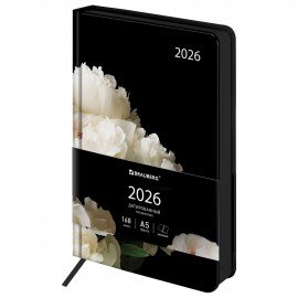 Ежедневник датированный 2026 А5 138x213мм BRAUBERG Vista, под кожу твердый, Flowers, 117454
