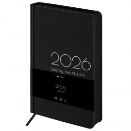 Ежедневник датированный 2026 А5 138x213мм BRAUBERG "Vista", под кожу твердый, "Black", 117460