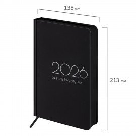 Ежедневник датированный 2026 А5 138x213мм BRAUBERG "Vista", под кожу твердый, "Black", 117460