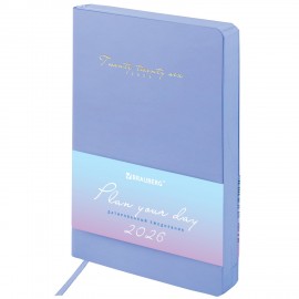 Ежедневник датированный 2026 А5 138x213мм BRAUBERG Pastel, под кожу гибкий, синий, 117461