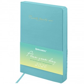 Ежедневник датированный 2026 А5 138x213мм BRAUBERG Pastel, под кожу гибкий, бирюзовый, 117462