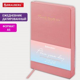 Ежедневник датированный 2026 А5 138x213мм BRAUBERG Pastel, под кожу гибкий, розовый, 117463