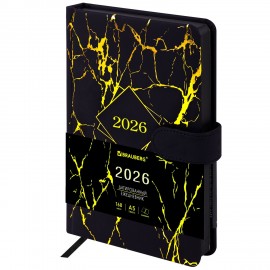 Ежедневник датированный 2026 А5 138x213мм BRAUBERG Goldy, под кожу, цветной срез, черный, 117470