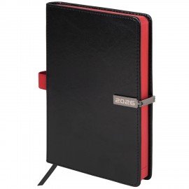 Ежедневник датированный 2026 А5 138x213мм BRAUBERG Inspiration, под кожу, цветной срез, черный, 117473