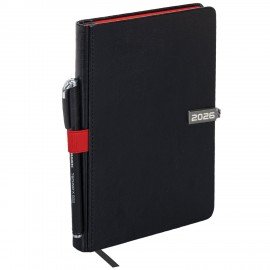 Ежедневник датированный 2026 А5 138x213мм BRAUBERG Inspiration, под кожу, цветной срез, черный, 117473