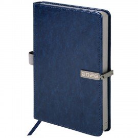 Ежедневник датированный 2026 А5 138x213мм BRAUBERG Inspiration, под кожу, цветной срез, синий, 117474