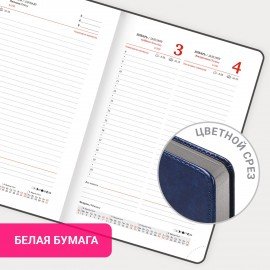 Ежедневник датированный 2026 А5 138x213мм BRAUBERG Inspiration, под кожу, цветной срез, синий, 117474