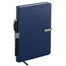 Ежедневник датированный 2026 А5 138x213мм BRAUBERG Inspiration, под кожу, цветной срез, синий, 117474