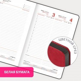 Ежедневник датированный 2026 А5 138x213мм BRAUBERG Inspiration, под кожу, цветной срез, красный, 117475