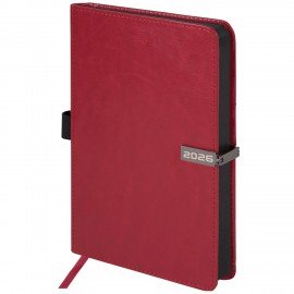 Ежедневник датированный 2026 А5 138x213мм BRAUBERG Inspiration, под кожу, цветной срез, красный, 117475