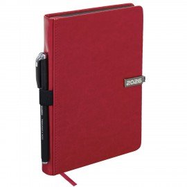 Ежедневник датированный 2026 А5 138x213мм BRAUBERG Inspiration, под кожу, цветной срез, красный, 117475