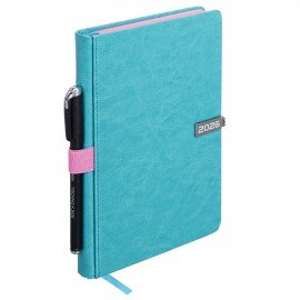 Ежедневник датированный 2026 А5 138x213мм BRAUBERG Inspiration, под кожу, цветной срез, бирюза, 117476