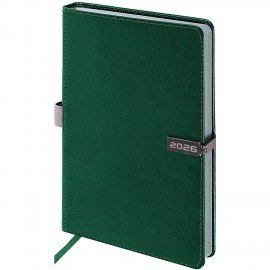 Ежедневник датированный 2026 А5 138x213мм BRAUBERG Inspiration, под кожу, цветной срез, темно-зелен, 117477