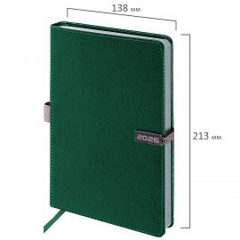 Ежедневник датированный 2026 А5 138x213мм BRAUBERG Inspiration, под кожу, цветной срез, темно-зелен, 117477