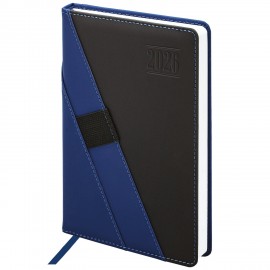 Ежедневник датированный 2026 А5 138х213мм BRAUBERG Swirl, под кожу, держатель для ручки, синий, 117479