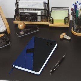 Ежедневник датированный 2026 А5 138х213мм BRAUBERG Swirl, под кожу, держатель для ручки, синий, 117479