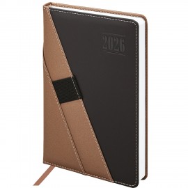 Ежедневник датированный 2026 А5 138х213мм BRAUBERG Swirl, под кожу, держатель для ручки, коричневый, 117480