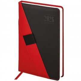 Ежедневник датированный 2026 А5 138х213мм BRAUBERG Swirl, под кожу, держатель для ручки, красный, 117481