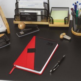 Ежедневник датированный 2026 А5 138х213мм BRAUBERG Swirl, под кожу, держатель для ручки, красный, 117481