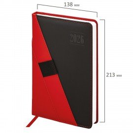 Ежедневник датированный 2026 А5 138х213мм BRAUBERG Swirl, под кожу, держатель для ручки, красный, 117481