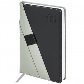Ежедневник датированный 2026 А5 138х213мм BRAUBERG Swirl,под кожу, держатель для ручки, серый, 117482