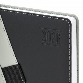 Ежедневник датированный 2026 А5 138х213мм BRAUBERG Swirl,под кожу, держатель для ручки, серый, 117482