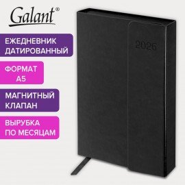 Ежедневник датированный 2026 А5 148х218мм GALANT Magnetic, под кожу, клапан, черный, 117483