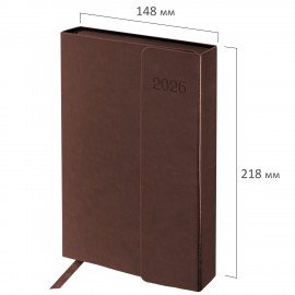 Ежедневник датированный 2026 А5 148х218мм GALANT Magnetic, под кожу, клапан, коричневый, 117484