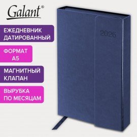 Ежедневник датированный 2026 А5 148х218мм GALANT Magnetic, под кожу, клапан, синий, 117485