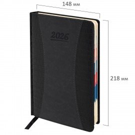 Ежедневник датированный 2026 А5 148х218мм GALANT CombiContract, под кожу, черный, 117488
