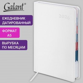 Ежедневник датированный 2026 А5 148х218мм GALANT White, под кожу, белый, 117494